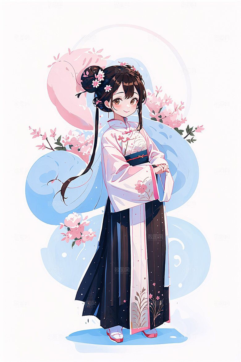 简约风汉服可爱甜美少女插画