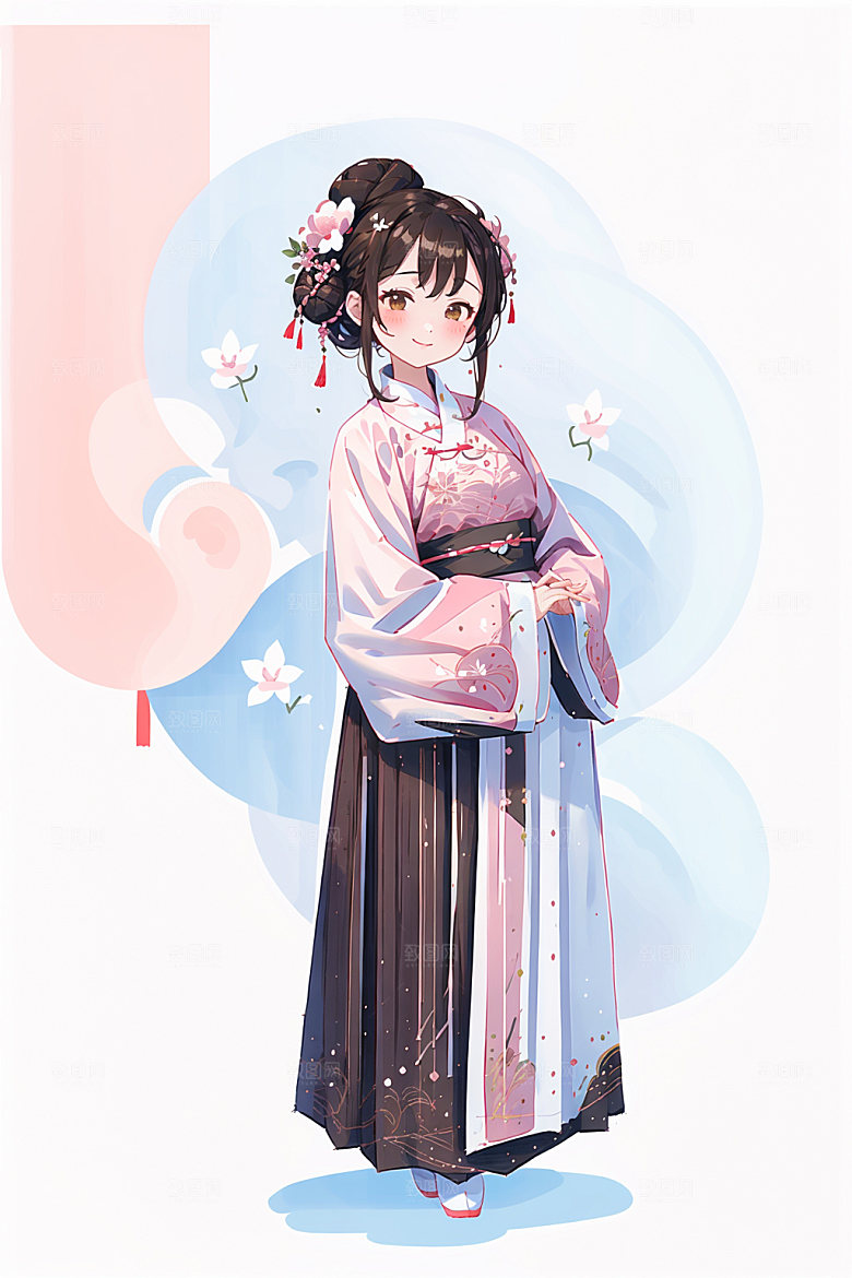 简约风汉服形象古风少女插画