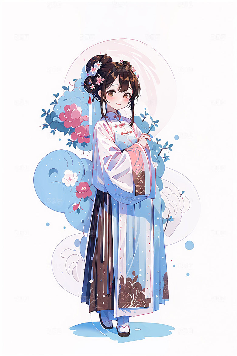 简约风汉服甜美可爱少女插画