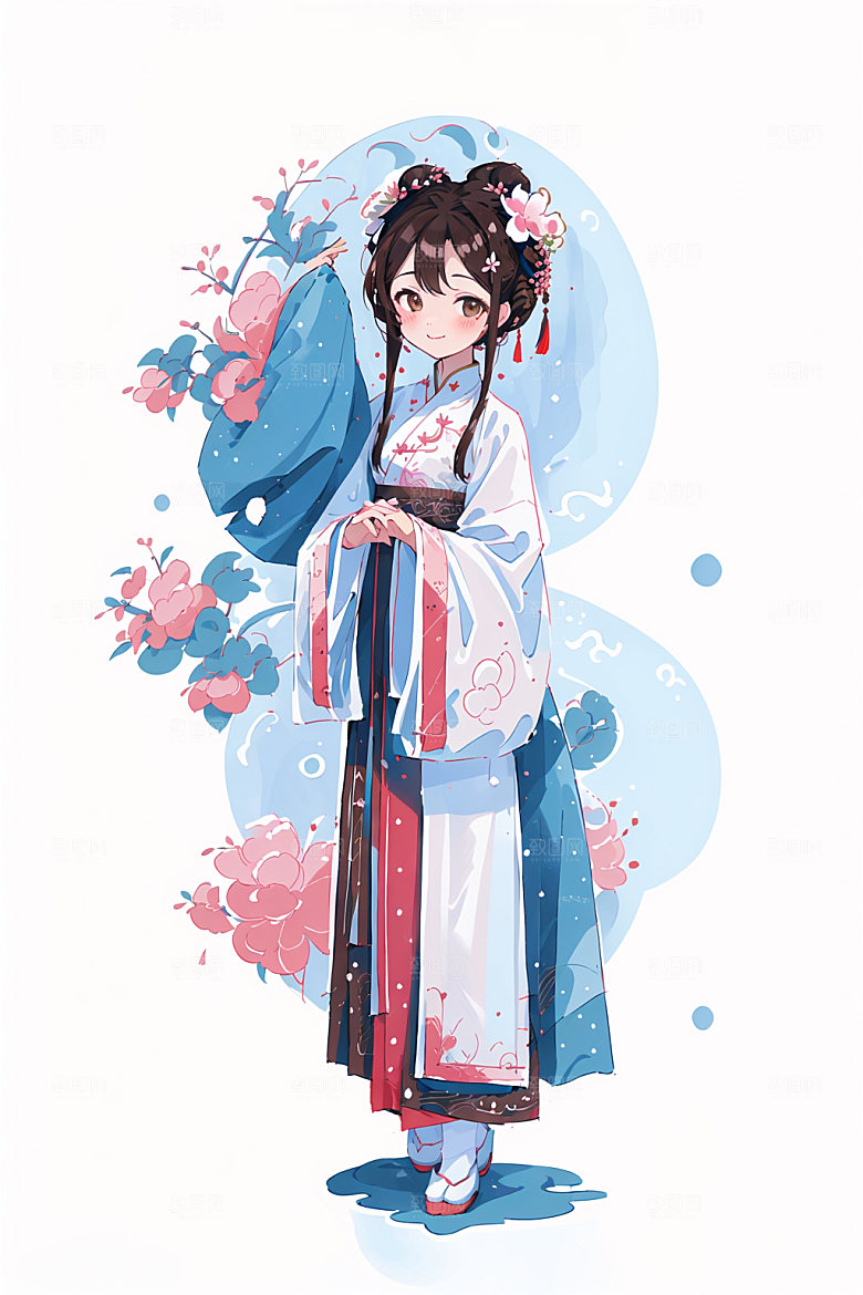 简约风汉服甜美中国风少女插画