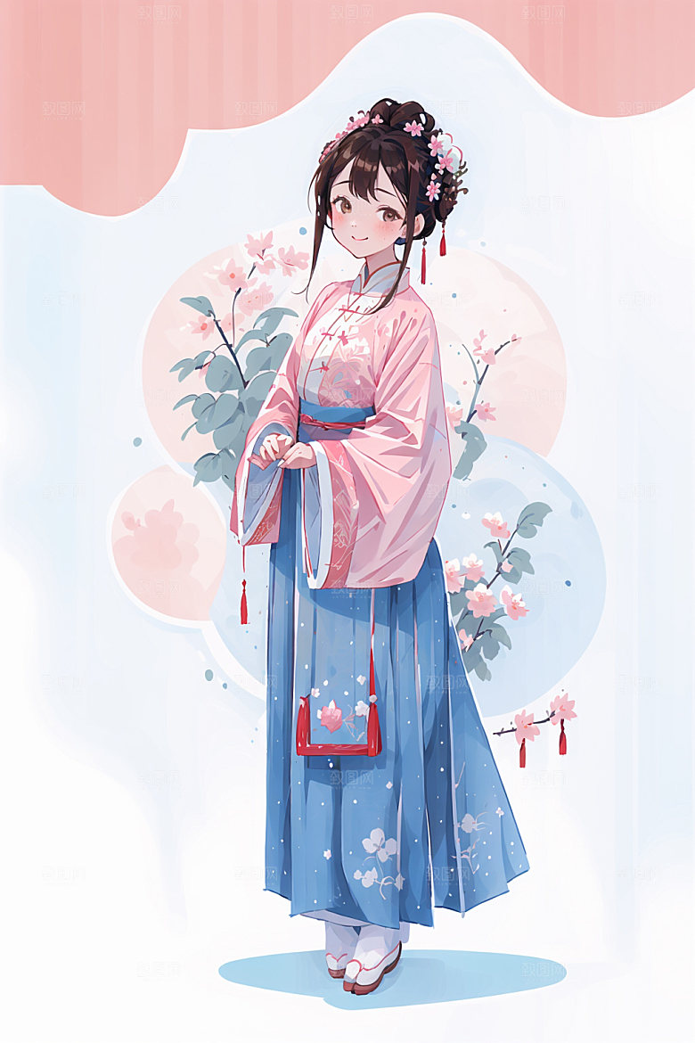 简约风汉服中国风古风少女插画