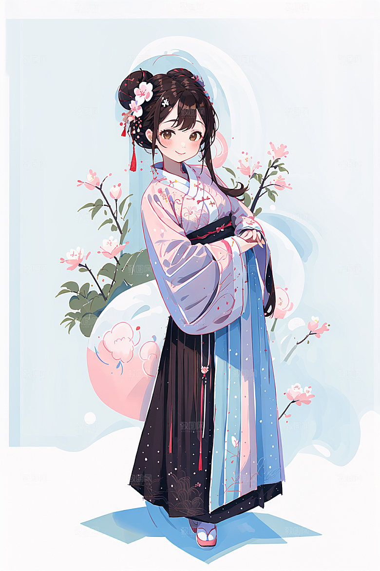 简约风汉服可爱中国风少女插画