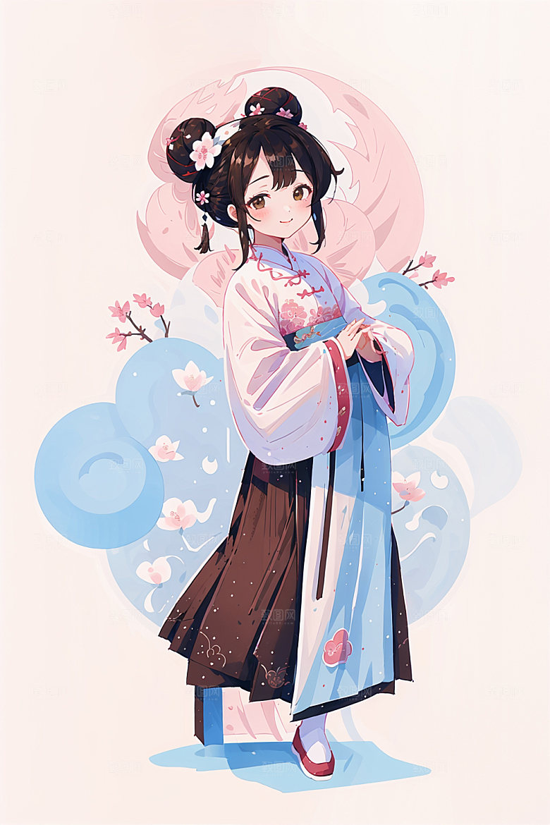 简约风汉服形象中国风少女插画