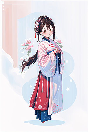 简约风汉服中国风甜美少女插画