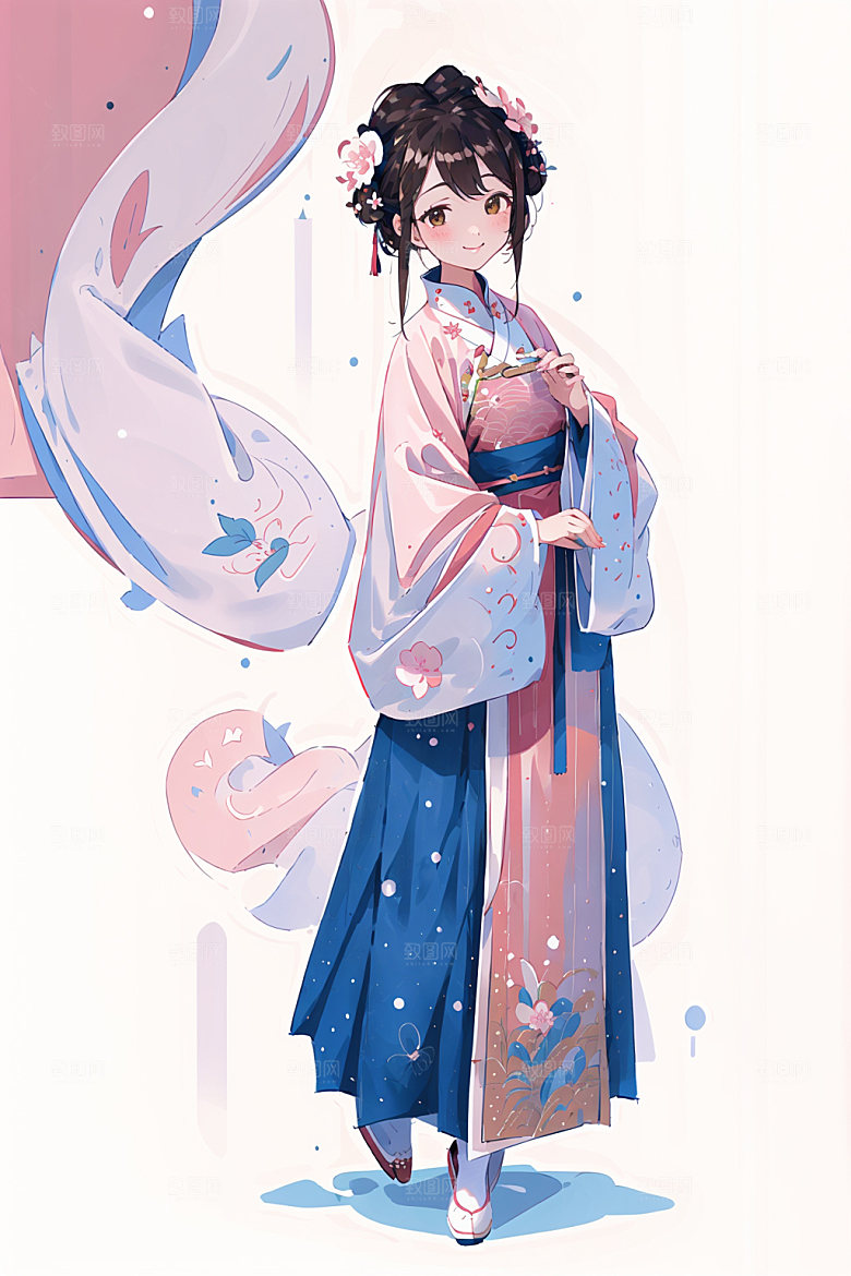 简约风汉服甜美中国风少女插画