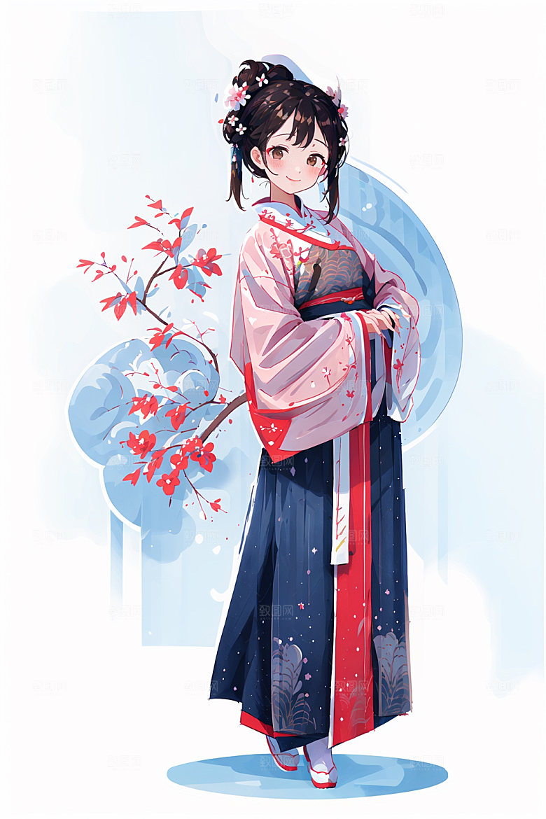 简约风汉服可爱甜美少女插画