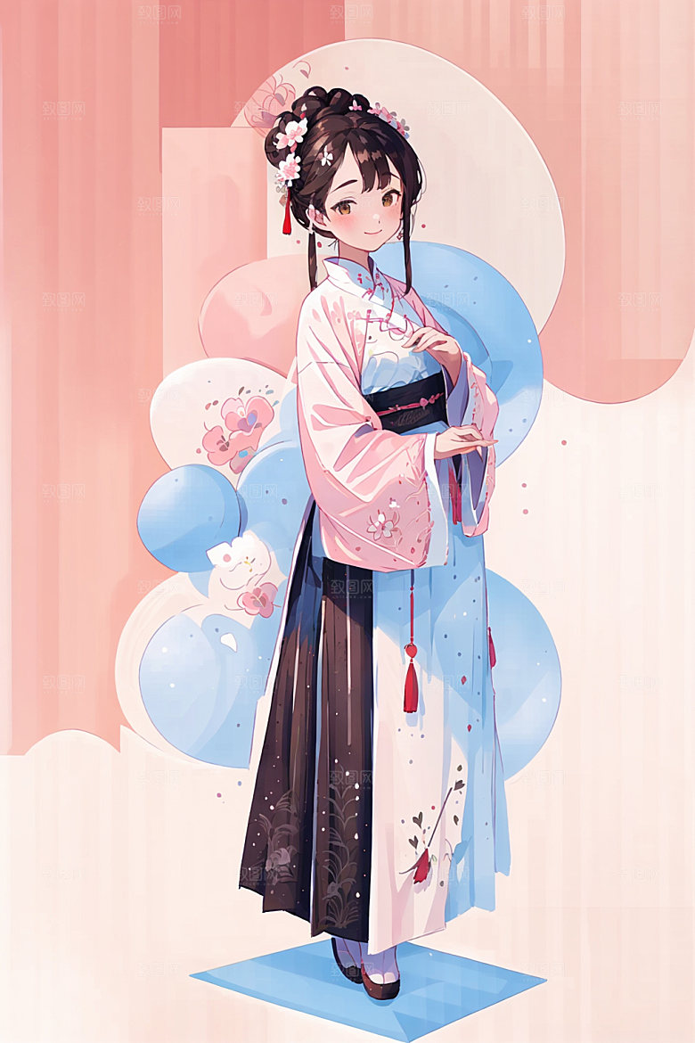 简约风汉服甜美可爱少女插画