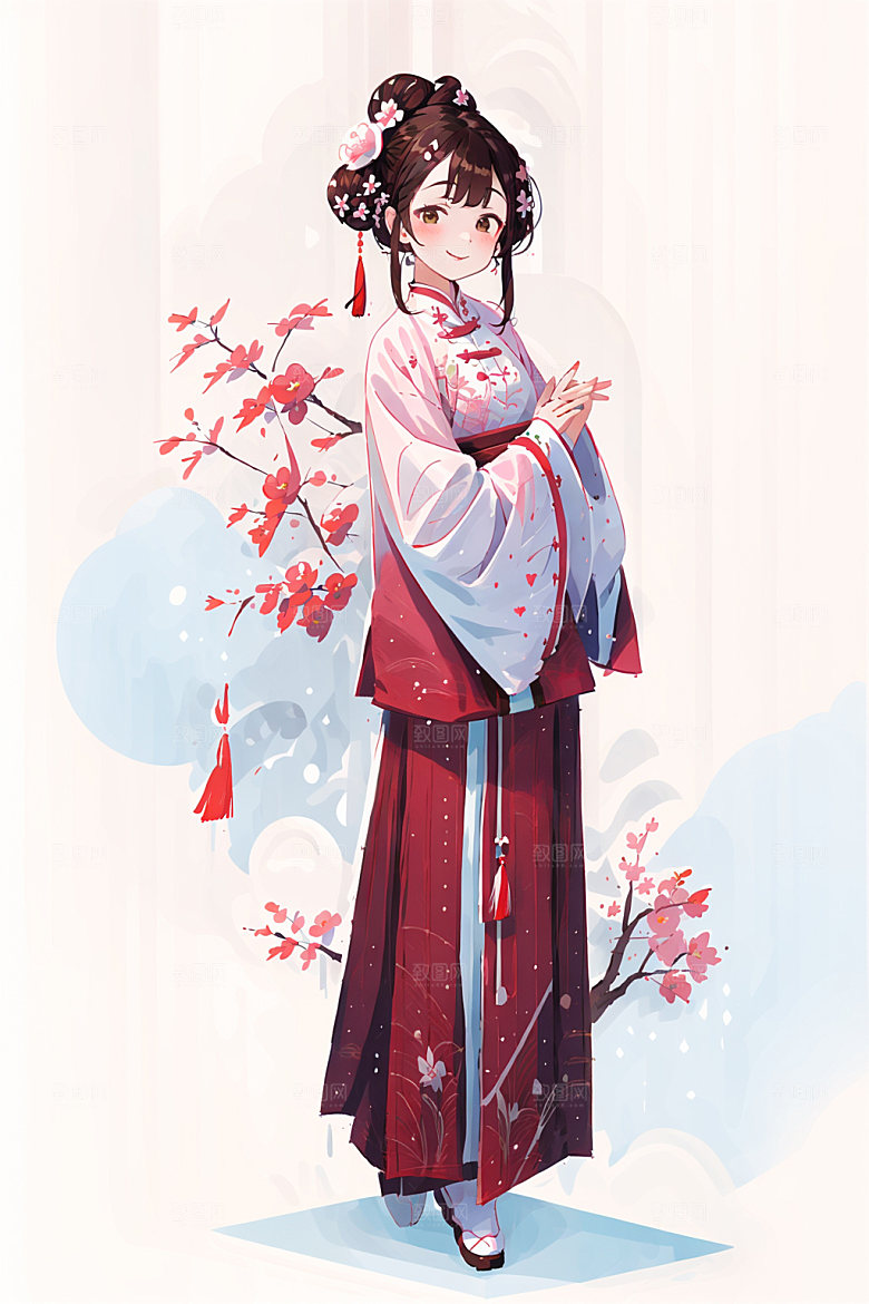 简约风汉服可爱中国风少女插画