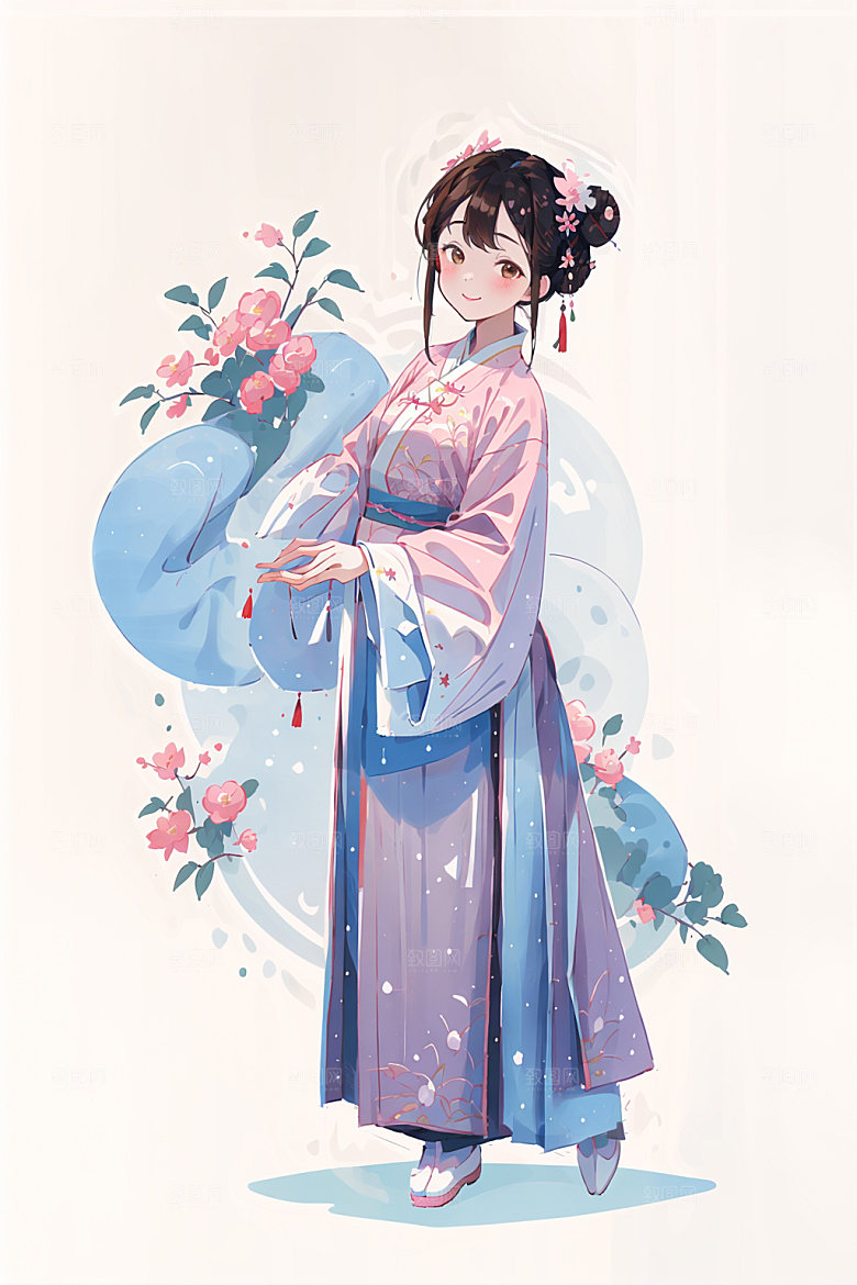 简约风汉服古风可爱少女插画
