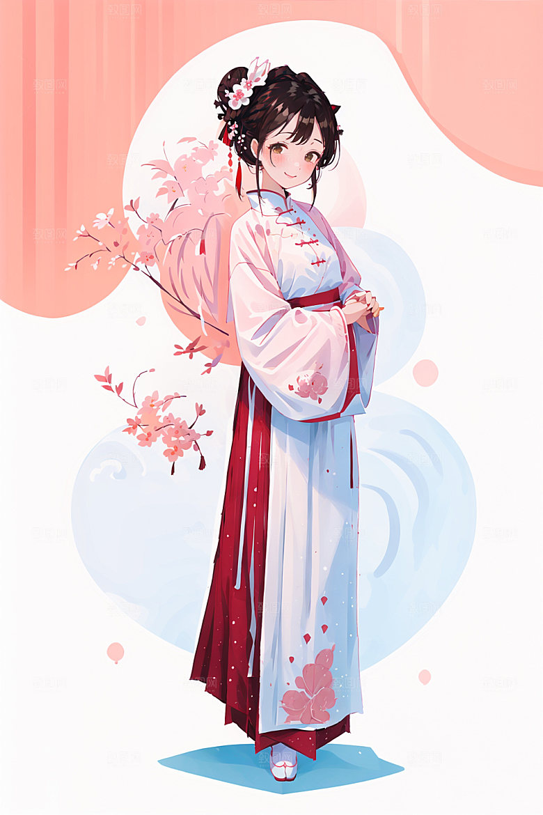 简约风汉服甜美形象少女插画