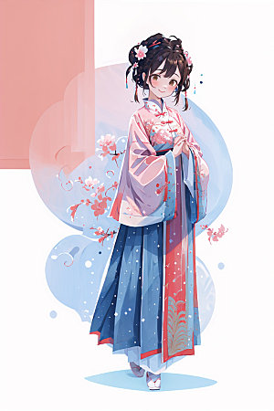 简约风汉服中国风古风少女插画