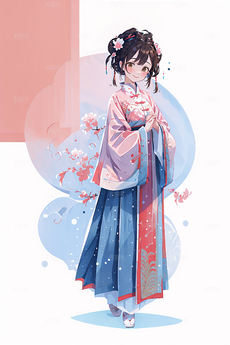 简约风汉服中国风古风少女插画