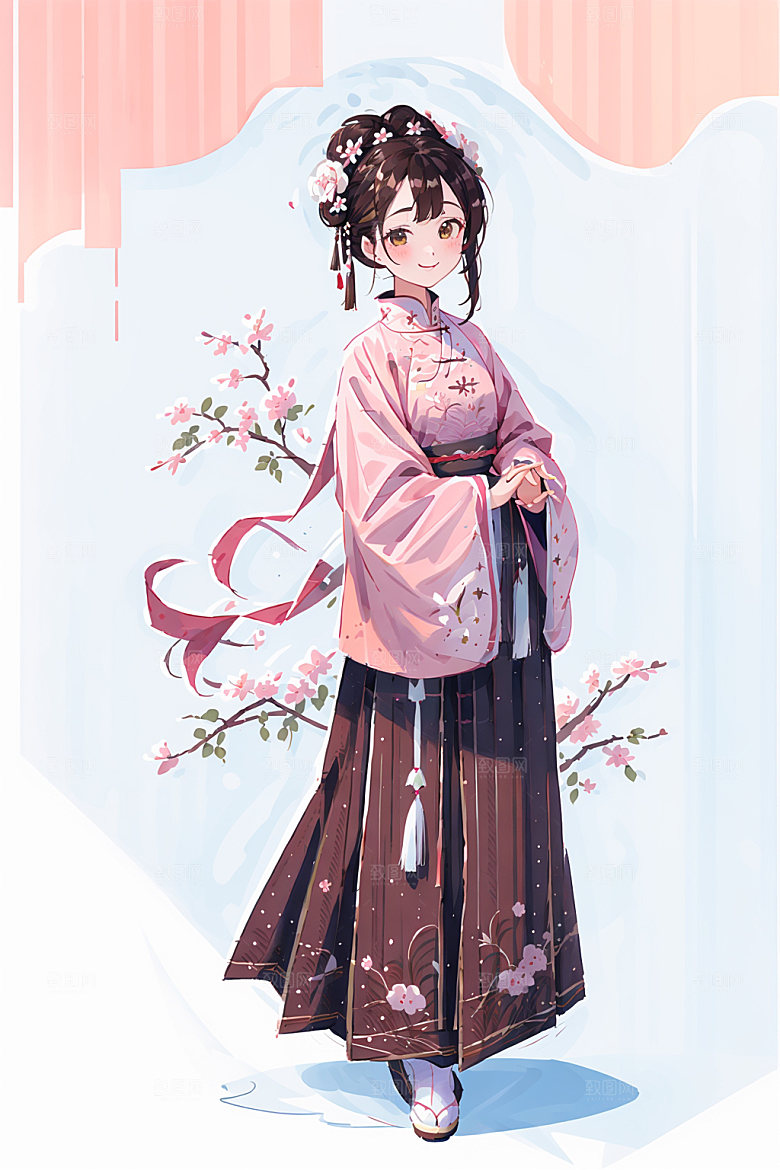 简约风汉服中国风甜美少女插画