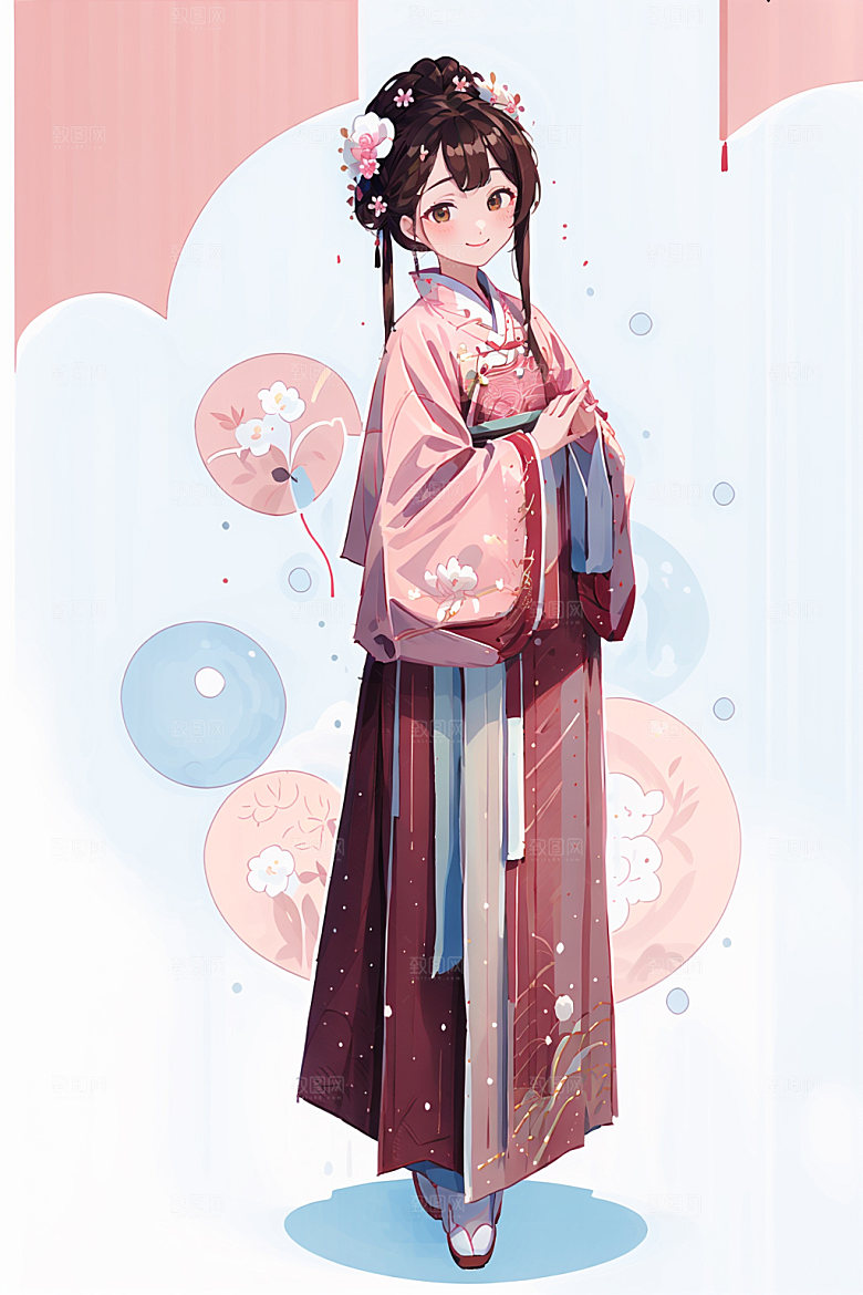 简约风汉服可爱形象少女插画