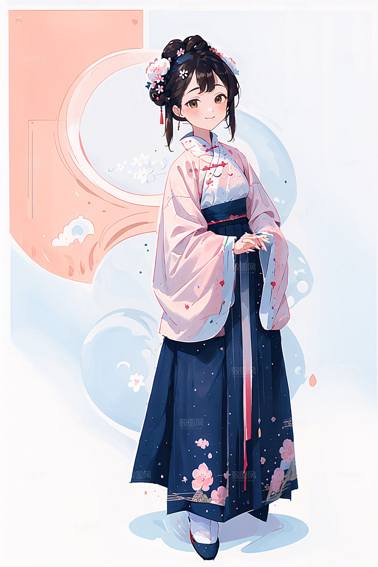 简约风汉服可爱形象少女插画