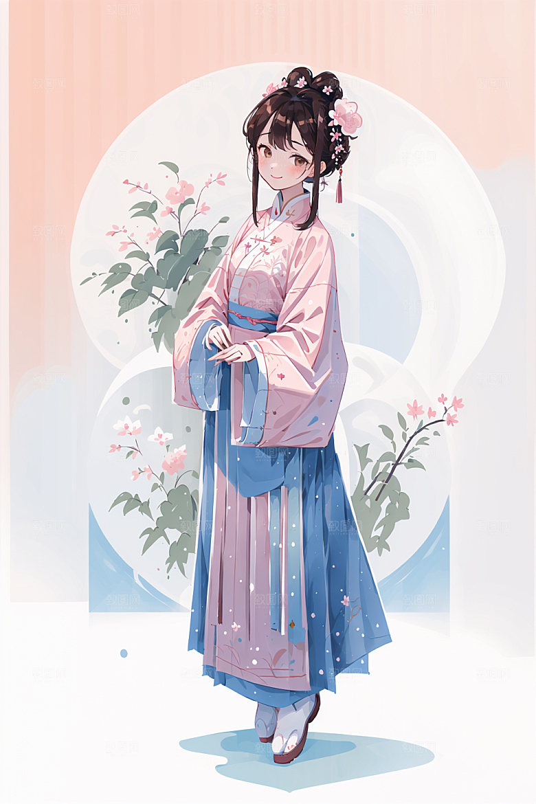 简约风汉服中国风古风少女插画