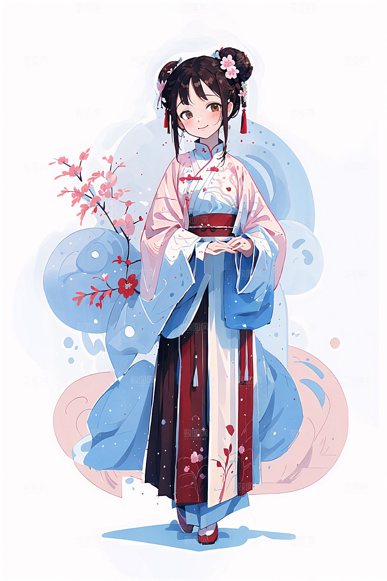 简约风汉服可爱形象少女插画