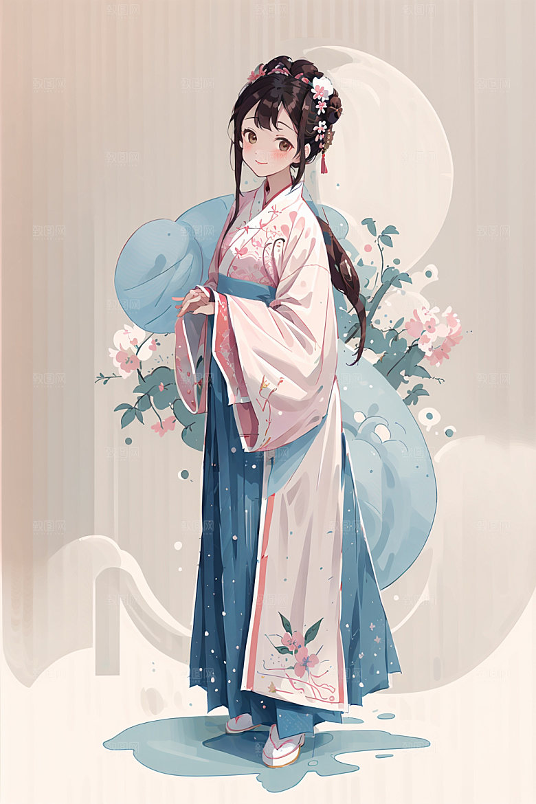 简约风汉服形象古风少女插画