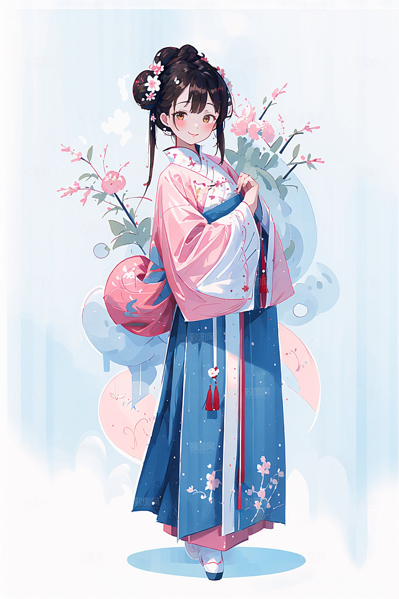 简约风汉服甜美形象少女插画