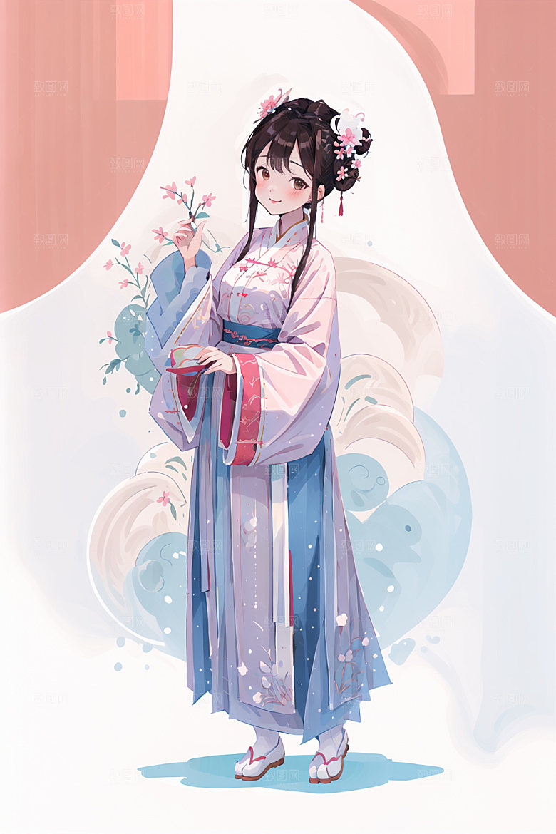 简约风汉服甜美形象少女插画