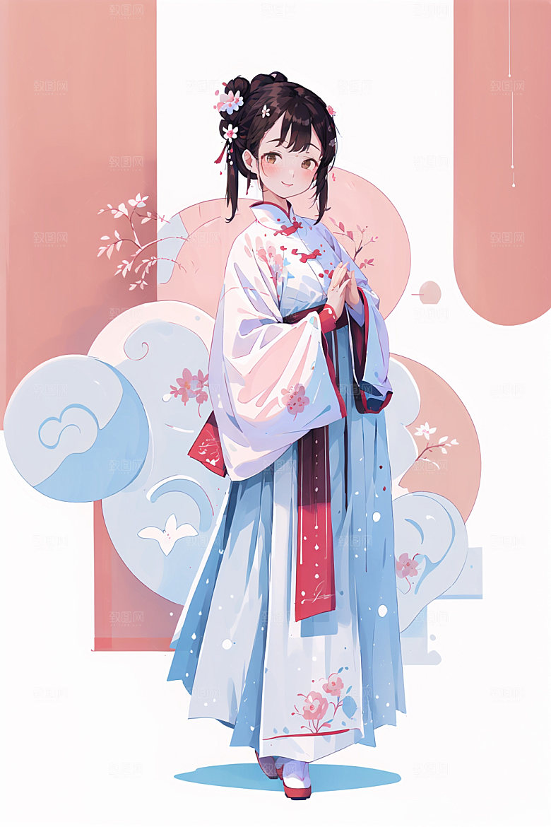 简约风汉服中国风古风少女插画