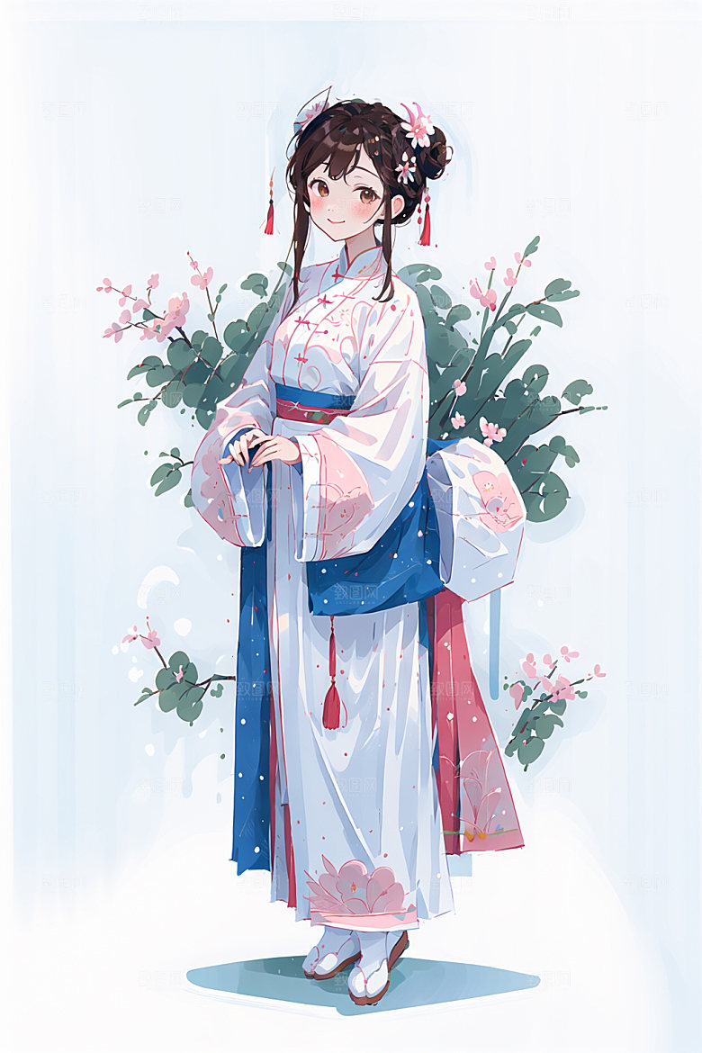 简约风汉服中国风扁平化少女插画