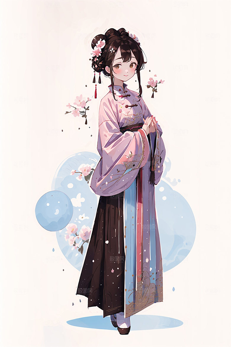 简约风汉服古风甜美少女插画