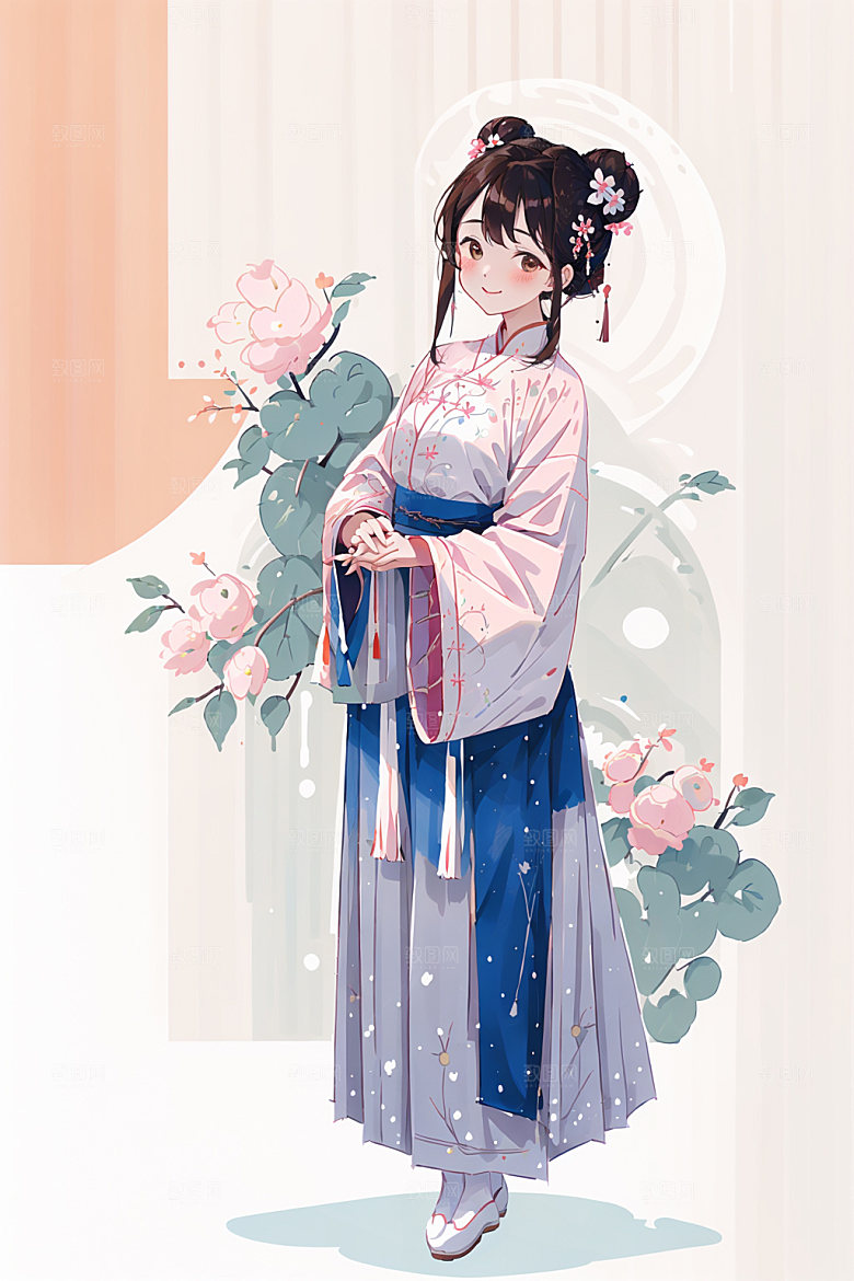 简约风汉服形象甜美少女插画