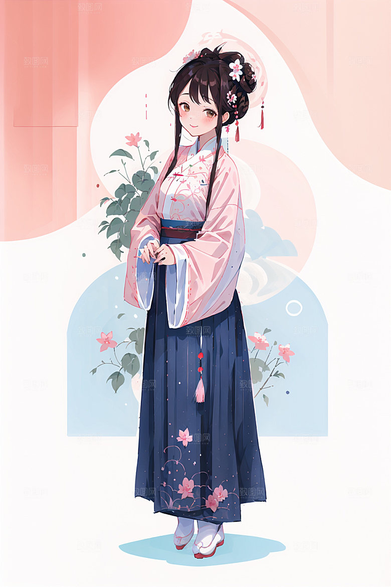 简约风汉服古风形象少女插画