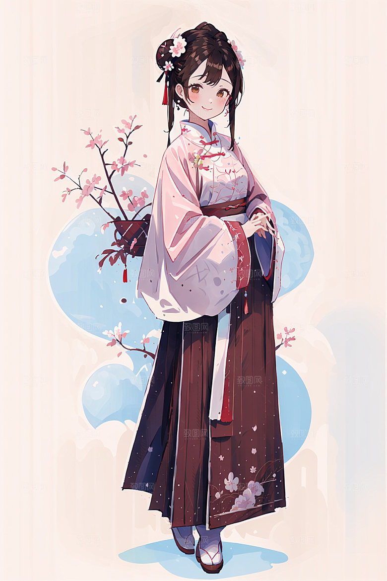 简约风汉服中国风形象少女插画