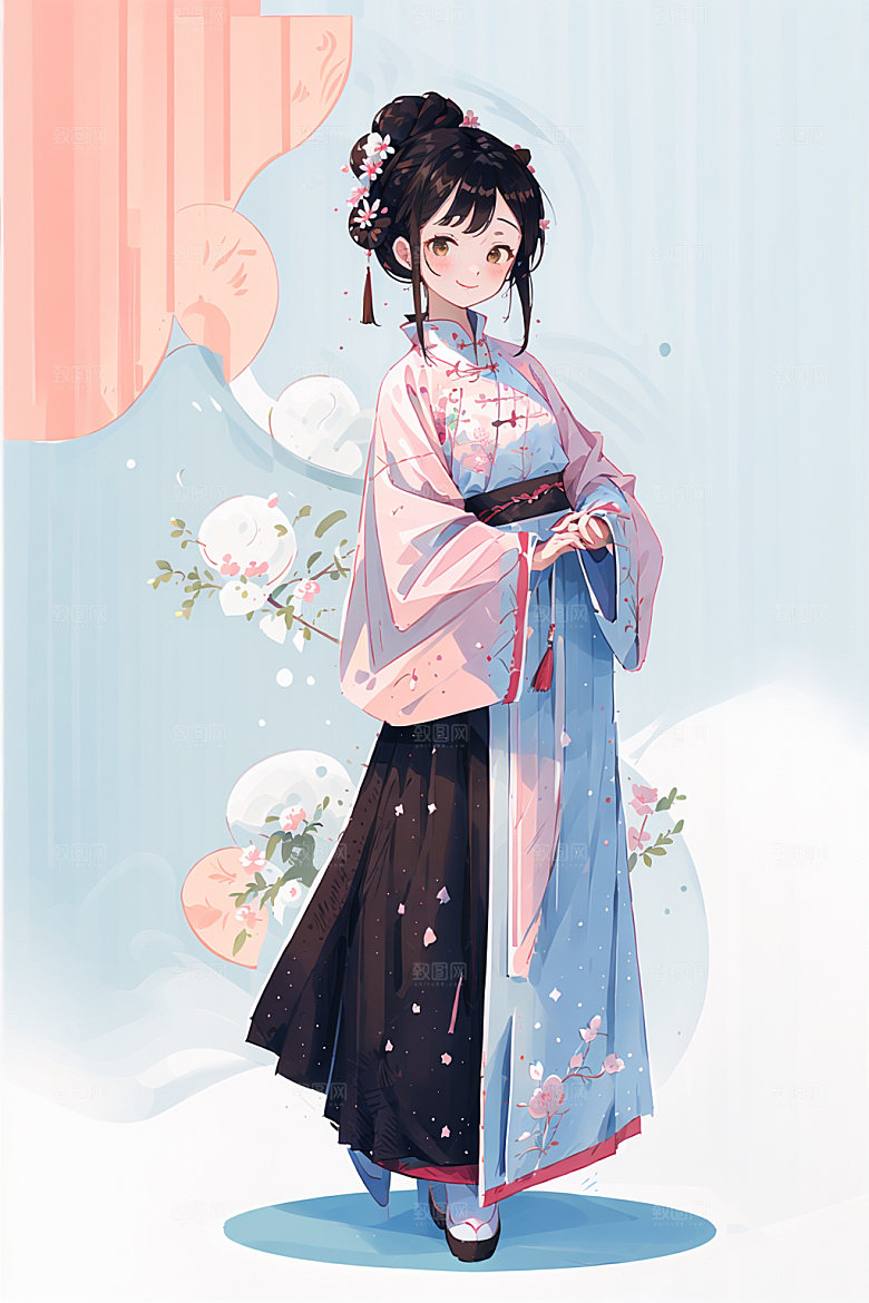 简约风汉服形象可爱少女插画