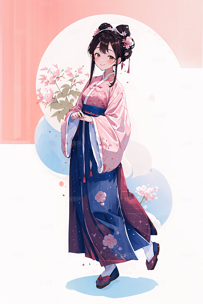简约风汉服甜美形象少女插画