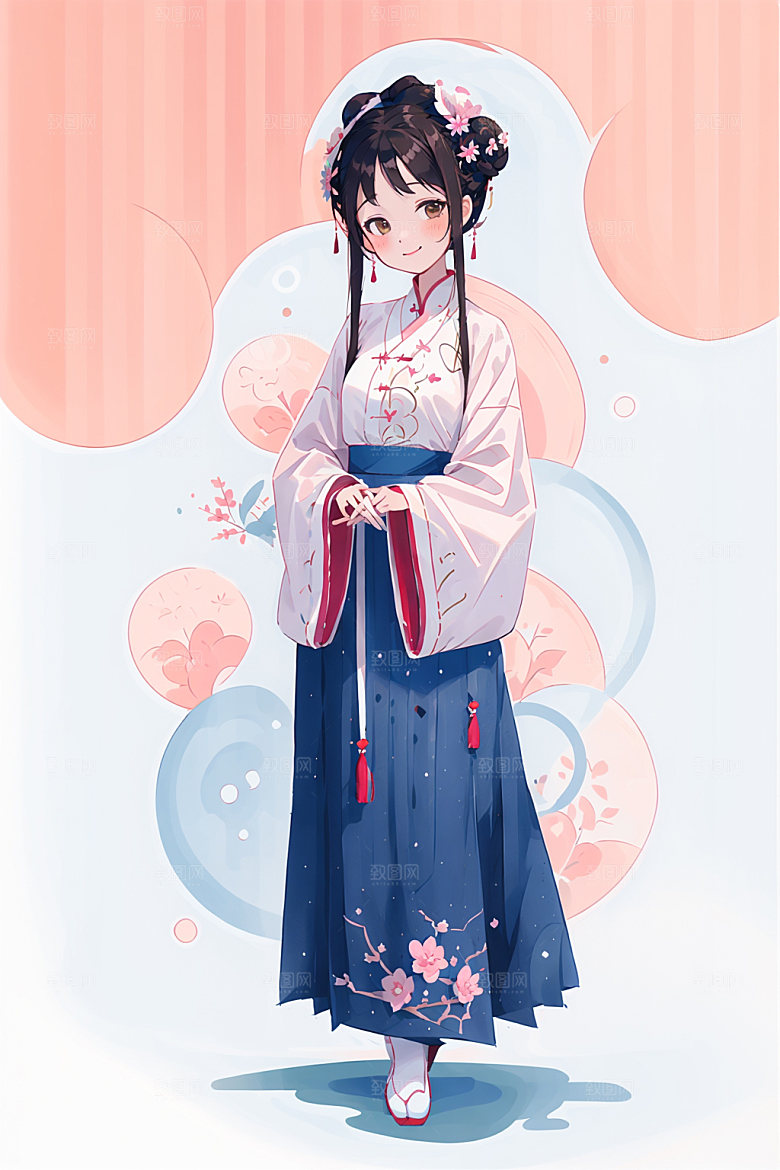 简约风汉服古风形象少女插画