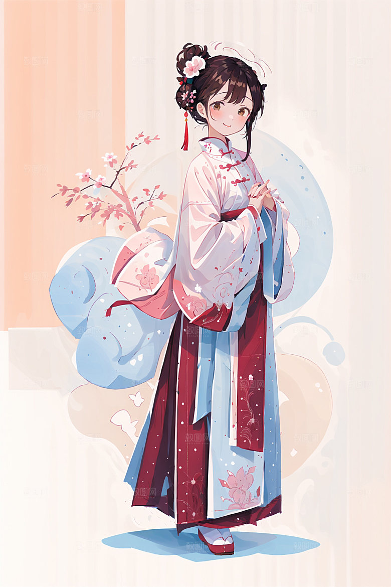 简约风汉服可爱中国风少女插画