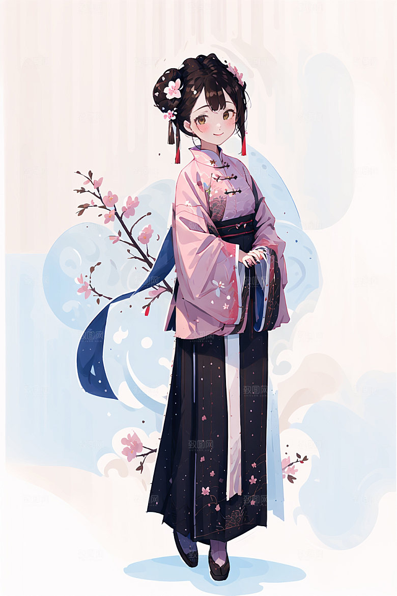 简约风汉服形象可爱少女插画
