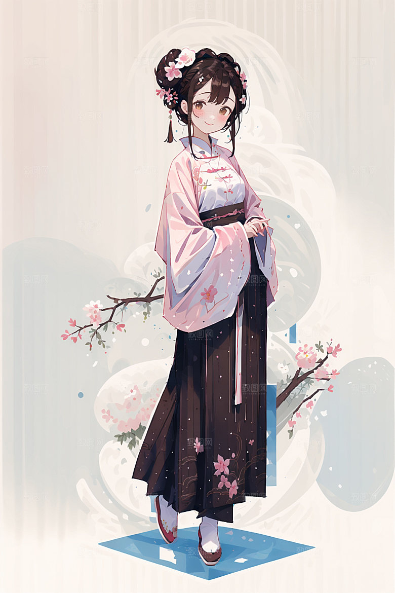 简约风汉服中国风甜美少女插画