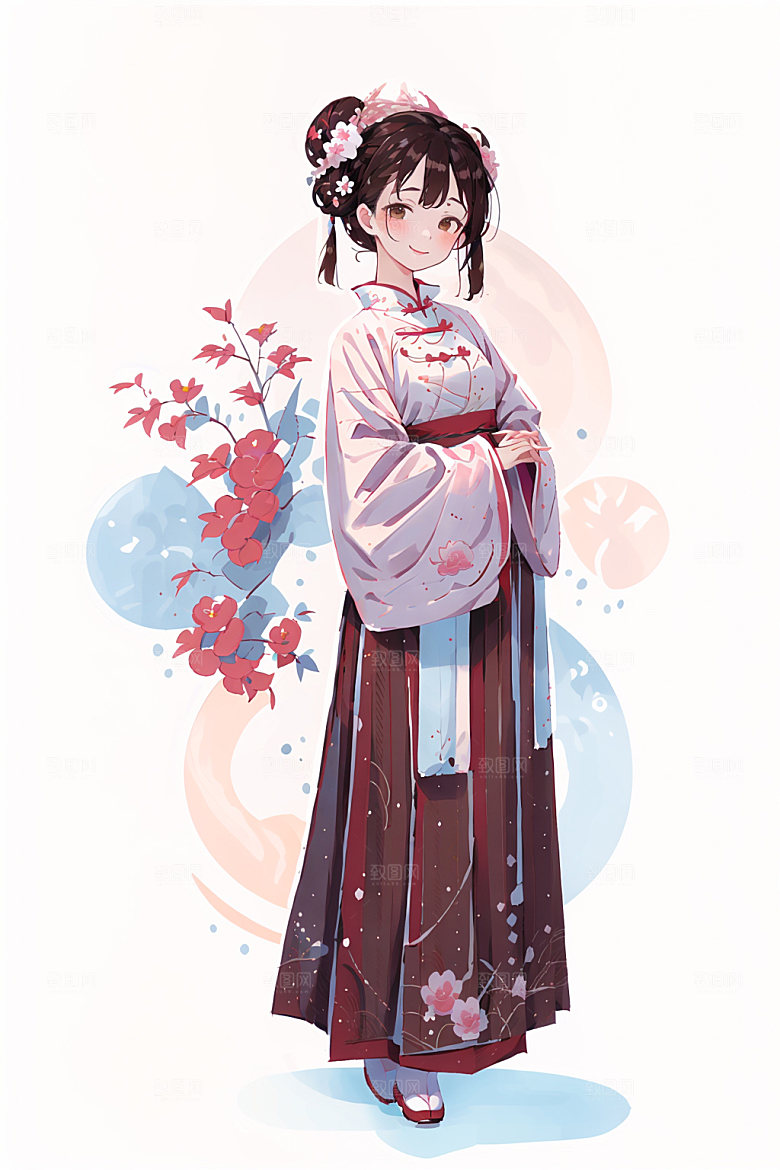 简约风汉服形象可爱少女插画
