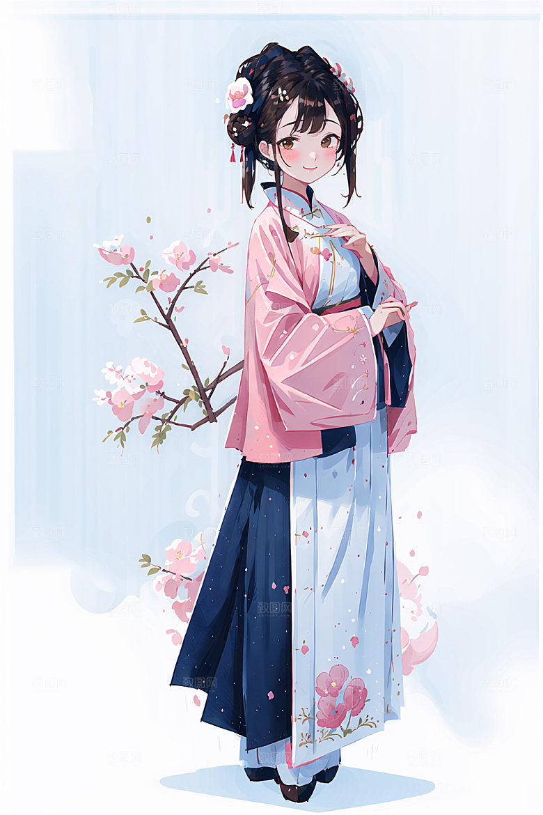 简约风汉服中国风可爱少女插画