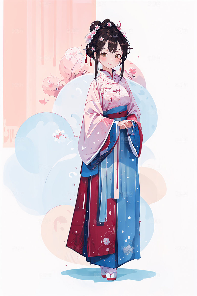 简约风汉服扁平化中国风少女插画
