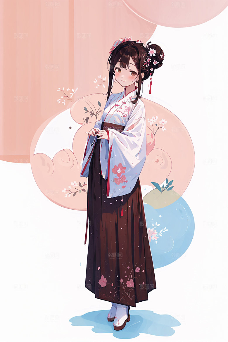 简约风汉服中国风古风少女插画