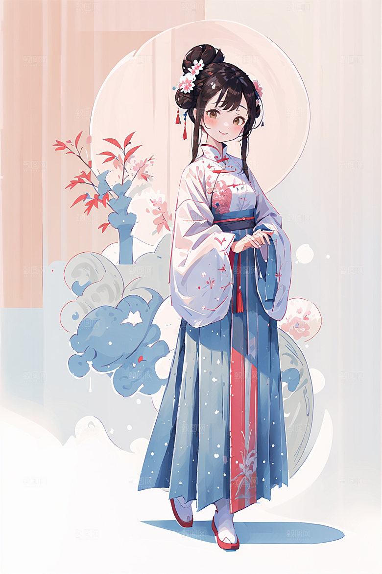 简约风汉服形象甜美少女插画