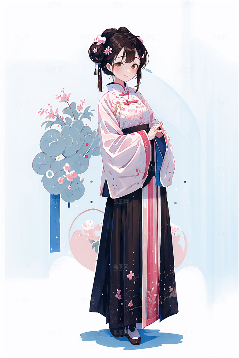 简约风汉服甜美中国风少女插画