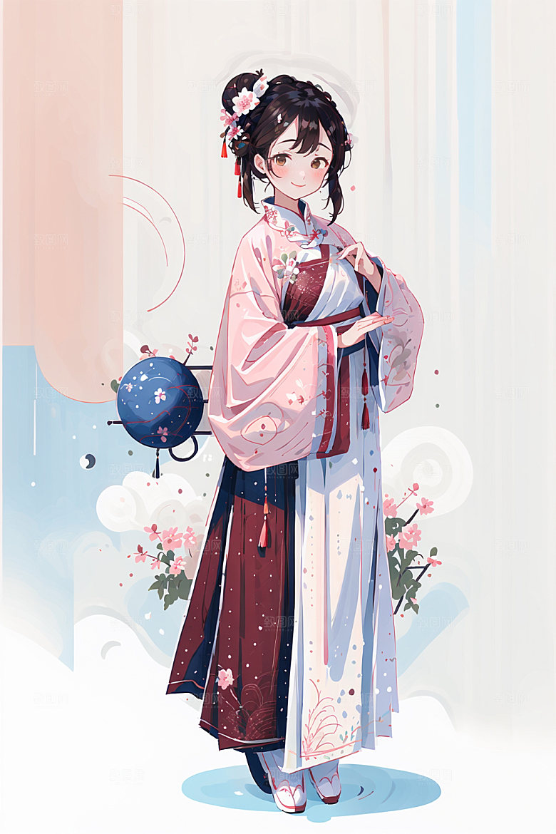 简约风汉服甜美古风少女插画
