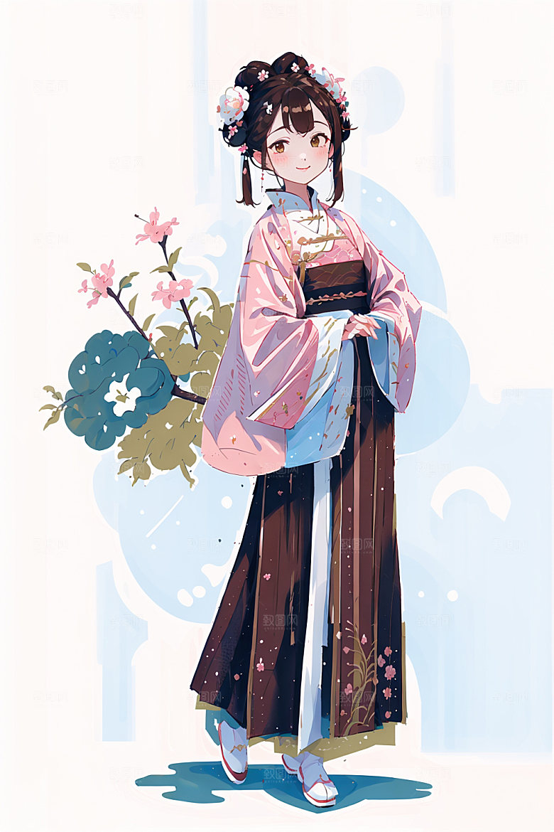 简约风汉服形象扁平化少女插画