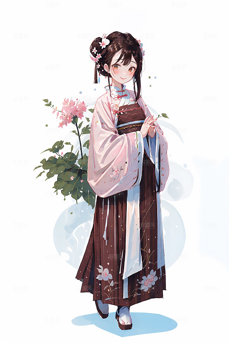 简约风汉服扁平化形象少女插画
