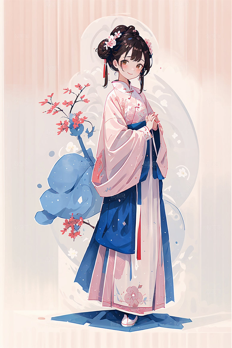 简约风汉服甜美古风少女插画