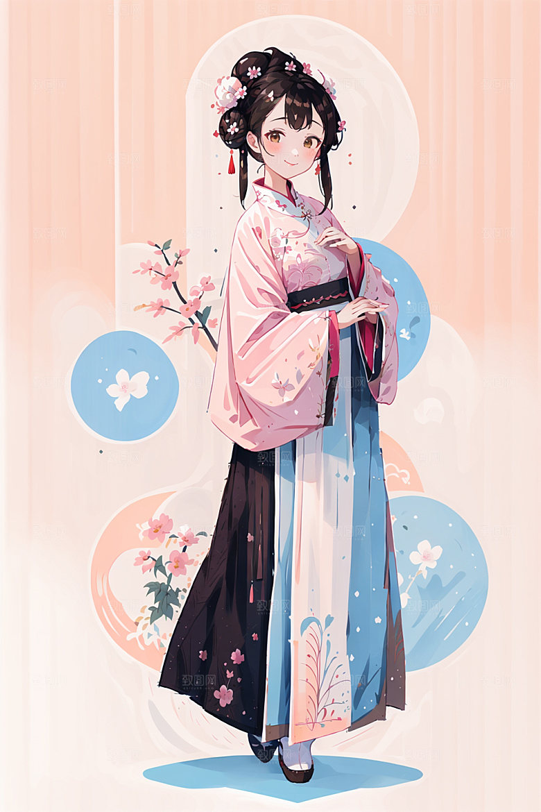 简约风汉服甜美可爱少女插画