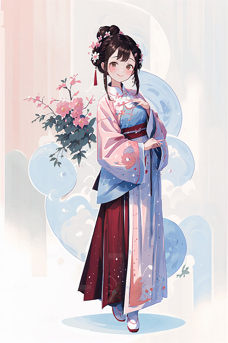 简约风汉服中国风古风少女插画