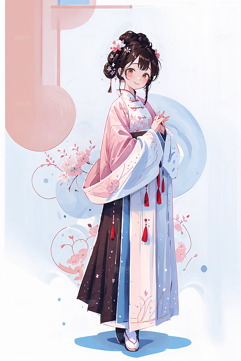 简约风汉服形象中国风少女插画