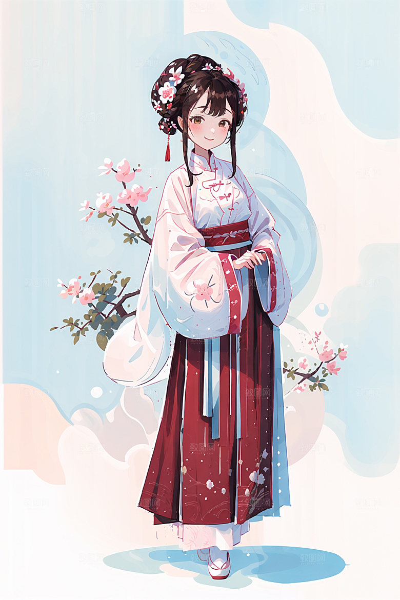 简约风汉服中国风形象少女插画